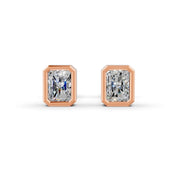 Radiant Cut Real Moissanite Bezel Set Solitaire Stud Earrings Screw Back 14K Gold Plated